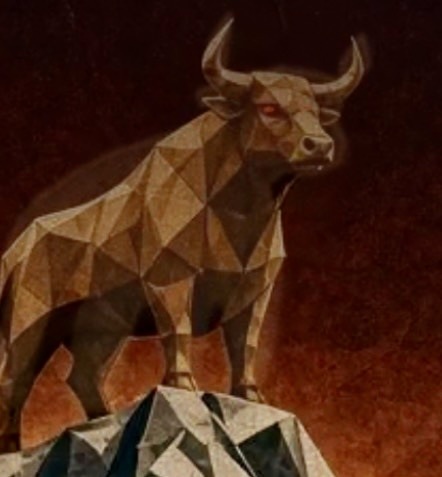 Geometric golden bull standing on a mountain